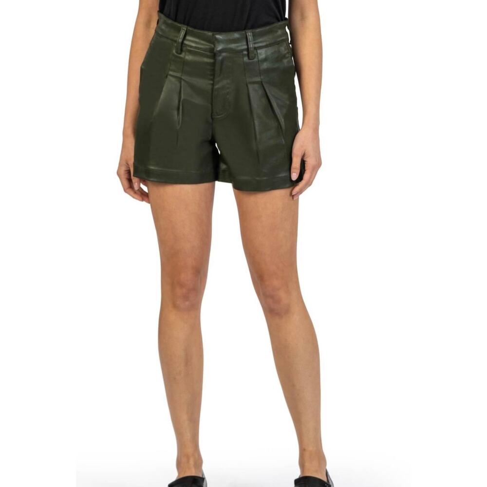 Kut from the Kloth Women's Olive Green Willa Pleated Faux Leather Shorts-Size 8